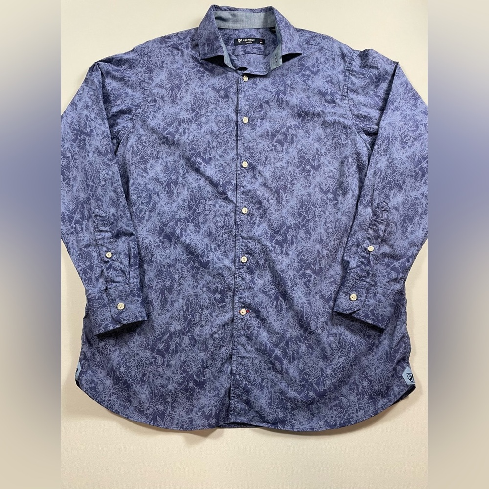 Daniel Cremieux Classics Indigo Blue Floral Button-Down Shirt M 100% Cotton